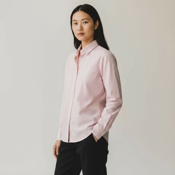 Ralph Lauren Pink Gingham Non-Iron Cotton Button-Up Dress Shirt Women’s Small - Picture 1 of 8